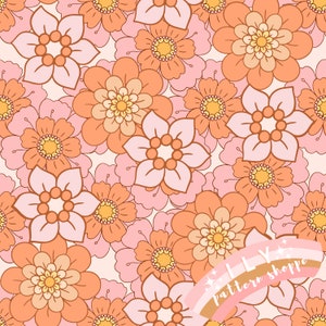 Retro Groovy Flower Power nahtlose Datei, Stoff nahtlose Design-Datei. Retro Smiley Stoff, Smiley Stoff, nahtlose digitale Datei, 70er Jahre
