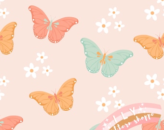 Fichier sans couture de papillon de printemps, fichier de conception sans couture de tissu. Tissu printanier à fleurs, Tissu à fleurs, Fichier numérique sans couture, Tissu printanier