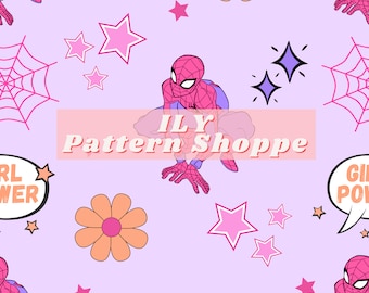 Spider Girl Power Superhero Seamless File, Fairytale Fabric, Kids Fabric, Magical Friends, Childrens Fabric, Superhero Seamles, Character