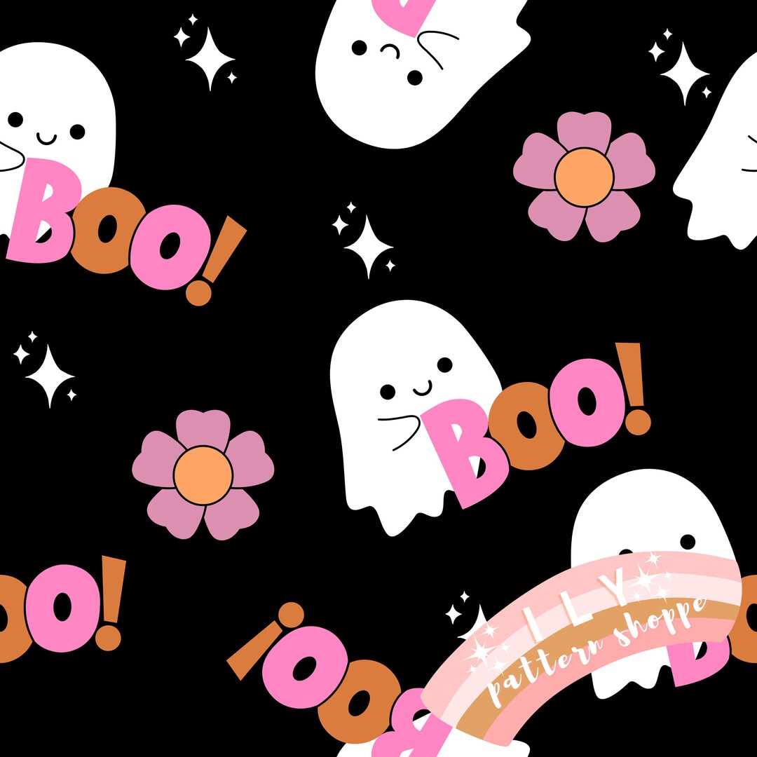 Floral Ghost Cute Seamless File, Fabric Seamless Design File. Halloween ...