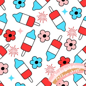 Bomb Pop Popsicle America, 4th of July Seamless File, Fabric Seamless Design File. Retro Fabric, Stripes Fabric,4th of July Fabric
