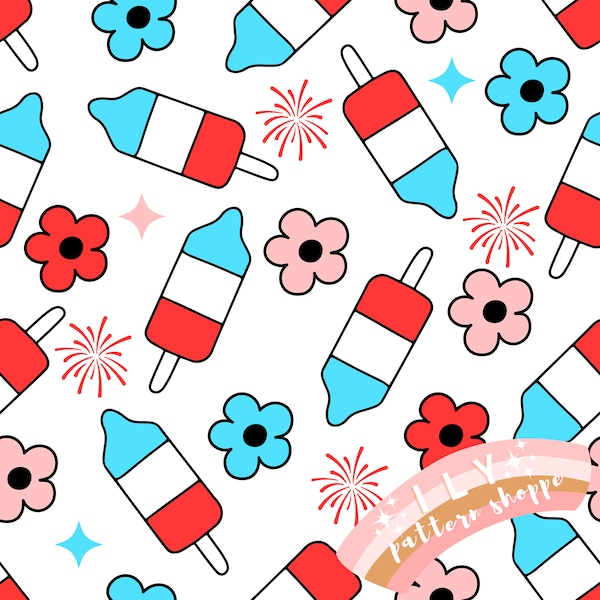 Bomb Pop Popsicle America, 4th of July Seamless File, Fabric Seamless Design File. Retro Fabric, Stripes Fabric,4th of July Fabric