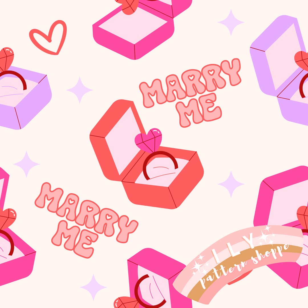 Marry Me Rings Marry Me Ring Seamless File, Fabric Seamless Design File. Retro V-day ...