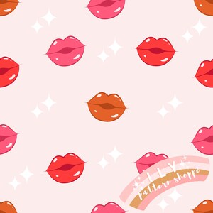 Lips Retro Valentines Seamless File, Fabric Seamless Design File. Retro V-Day Fabric, Heart Fabric, Seamless Digital File, Valentines Day
