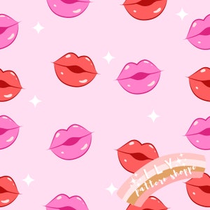Lips Pink Red Seamless File, Fabric Seamless Design File. Retro V-Day Fabric, Heart Fabric, Seamless Digital File, Valentines Day, XOXO lips