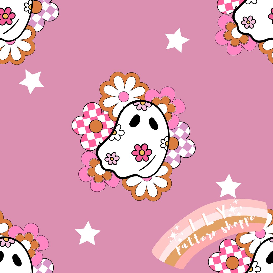 Floral Ghost Cute Seamless File, Fabric Seamless Design File. Halloween ...