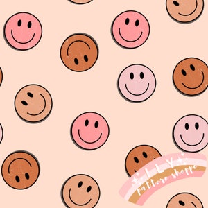 Smiley-Gesicht-Retro-nahtlose Datei, Stoff-nahtloses Design-Datei. Retro Smiley Stoff, Smiley Stoff, nahtlose digitale Datei, 70er Jahre Design