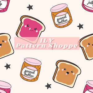 Peanut Butter Jelly Sandwich&#39;s Seamless File, Fabric Seamless Design File. Retro Fabric, Food Fabric, Seamless Digital File, PB&J
