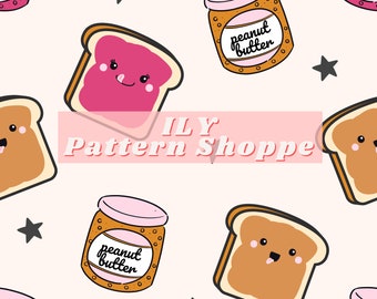 Peanut Butter Jelly Sandwich's naadloze bestand, stof naadloos ontwerpbestand. Retro stof, voedselstof, naadloos digitaal bestand, PB&J
