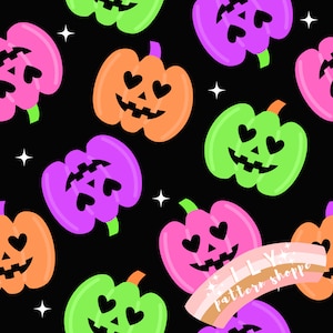 Halloween Neon Pumpkin Fabric Seamless Fabric File, Digital Fabric Seamless Design File, Pumpkin Design, Pumpkin Fabric, Halloween
