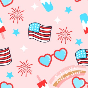 Bomb Pop Popsicle America, 4th of July Seamless File, Fabric Seamless Design File. Retro Fabric, Stripes Fabric, 4th of July Fabric