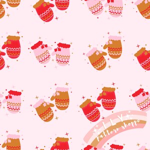 Pink Christmas Mittens, Merry Christmas Seamless File, Fabric Seamless Design File, Seamless Digital File, Christmas Fabric, Retro Xmas