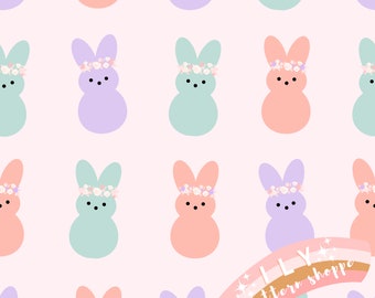Fichier sans couture Easter Bunny Peeps, fichier de conception sans couture en tissu. Tissu de fleurs de printemps, tissu de fleurs, fichier numérique sans couture, tissu de printemps