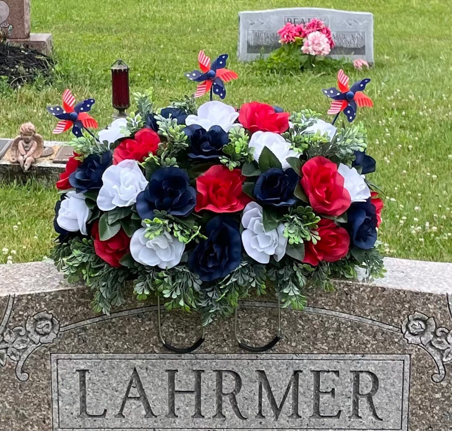 Patriotic Headstone Saddle Gravestone Marker Americana Etsy