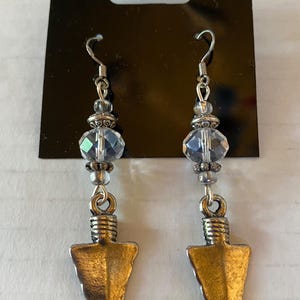 HANDMADE Silver ARROWHEAD Earrings W/ GLASS Beads