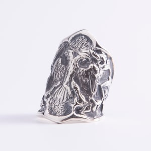 Sterling Silver Engraved Ertugrul Ring with Bow Trigger Guard, Dirilis Ertugrul TV Show Accessories