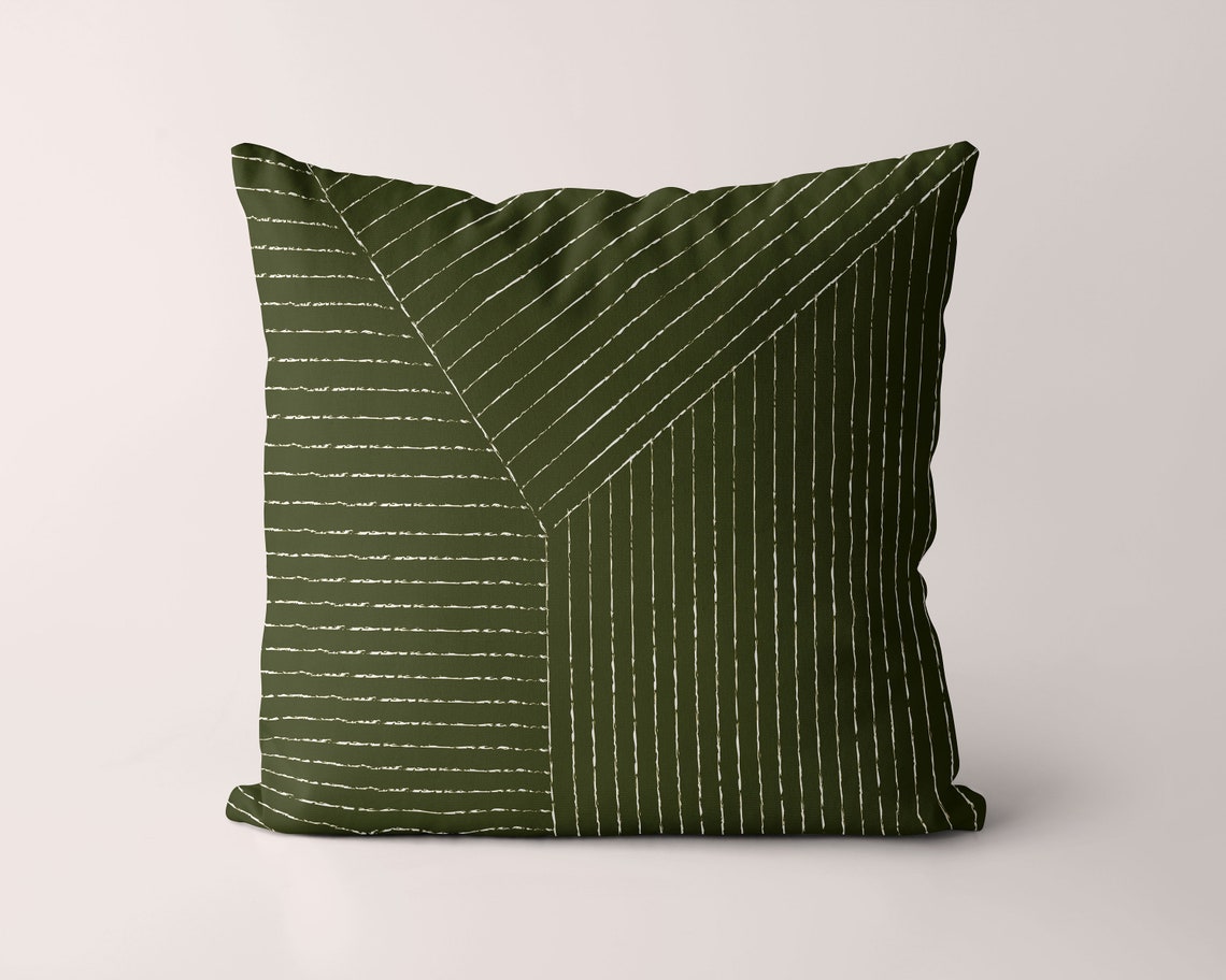 Olive Green Lines Throw Pillow With Insert Modern Farmhouse Etsy