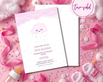 Uitnodiging roze wolk babystrooisel: douche voor meisjes (digitale download)