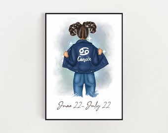Cáncer Zodíaco, Chica, Arte de la pared, Imprimible, Descarga instantánea, Cáncer del Zodíaco, Impresión de signos, Decoración de la pared de astrología, Signo del Zodíaco, Regalo para ella