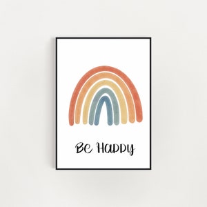 Be Happy, Boho Rainbow, Wall Art, Printable, Instant Download, Quote Wall Decor, Inspirational Quote, Happy Wall Art, Happy Home Decor