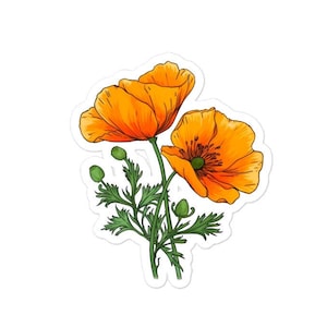 Vibrant California Poppies Vinyl Sticker, Golden State Floral Decal