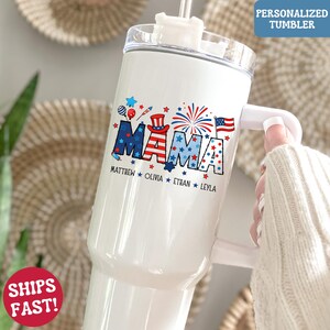 Personalized 4th of July Mama Tumbler: Patriotic Mom Cup