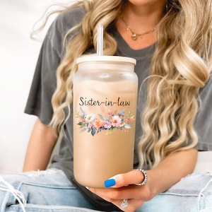 Personalized Sister In Law Frosted Glass Tumbler: Floral Bridal Gift