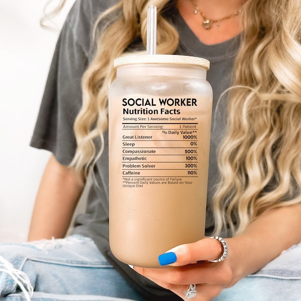 Social Worker Funny Personalized Cup, Social Worker Gift, Nutritional facts funny cup, Social Worker Frosted Tumbler,Social Worker Glass Cup