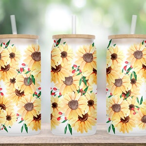 Sunflower Gnome Design 16oz Frosted Glass Can Cup