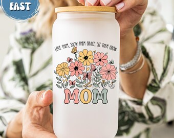 Mom Floral Frosted Glass Cup, Mother’s Day Gift from Kids, Mom Birthday Gift, Mom Appreciation Cup, Floral Mom Quote Cup
