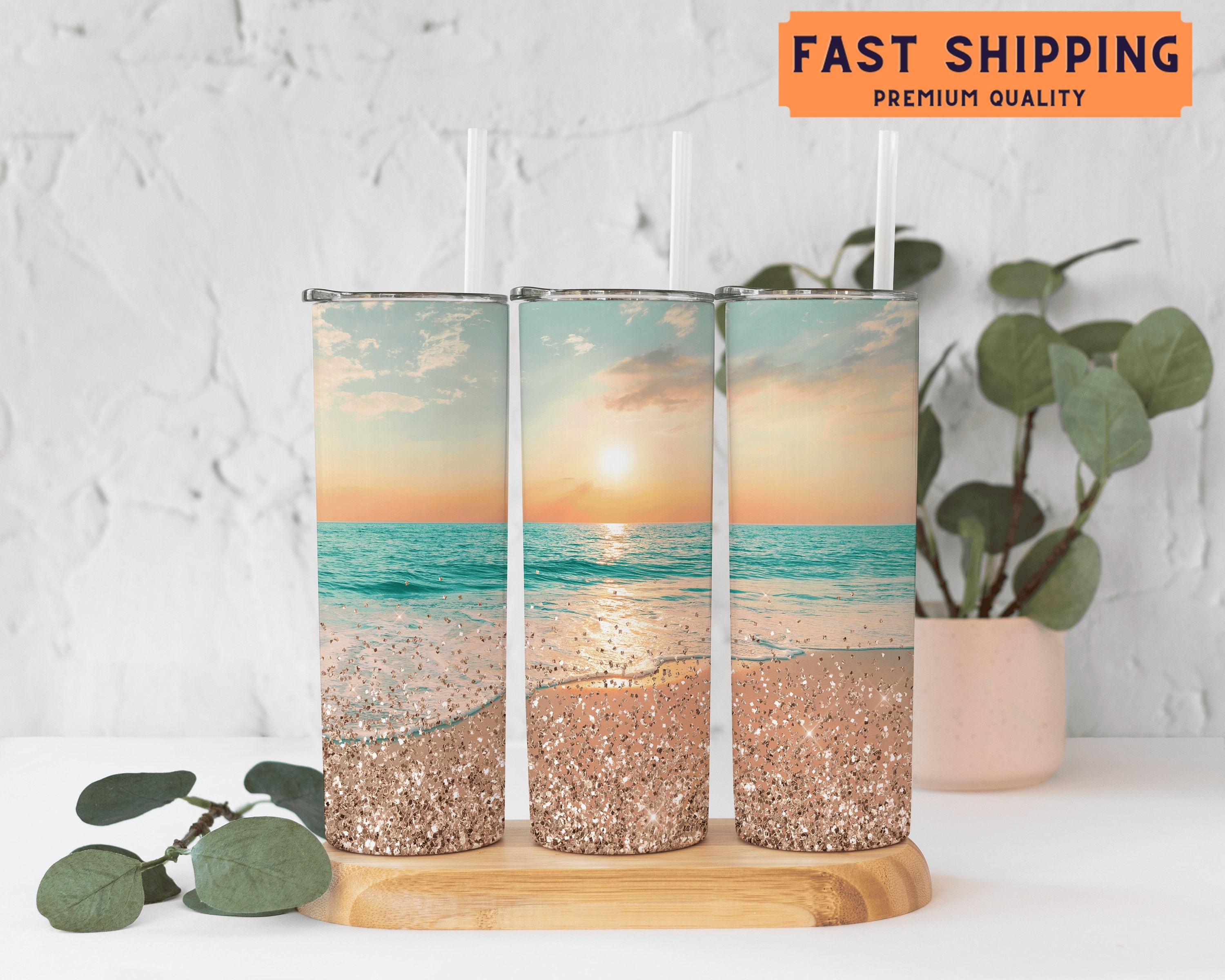 Pastel Beach Tumbler, 20 oz Skinny Tumbler, Sunrise Sunburn Sunset Rep -  LGH Designs Corp