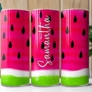 Personalized Watermelon Tumbler: Stainless Steel Cup with Straw
