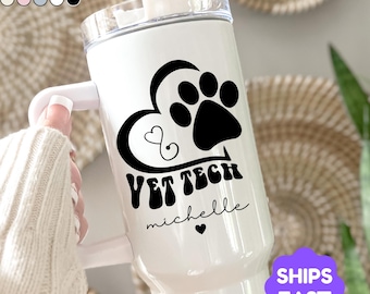 Personalized Vet Tech Tumbler, Custom Veterinary Gift, Animal hospital staff gift, Custom Name gift, Veterinary Technician Coffee cup