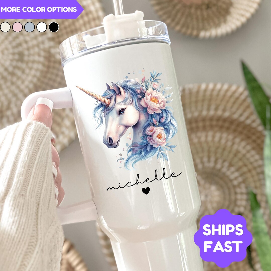 Personalized Unicorn Tumbler, Custom Unicorn Gift, Floral Unicorn Cup ...