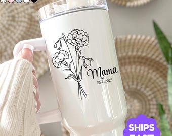 Personalized Mama tumbler Custom Mama Est 2025 Tumbler Personalized Mom Gift Custom Birthflower Cup New Mom Pregnancy Announcement Gift