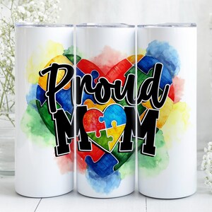 Autism Mom Tumbler: Watercolor Puzzle Heart, Advocate Gift
