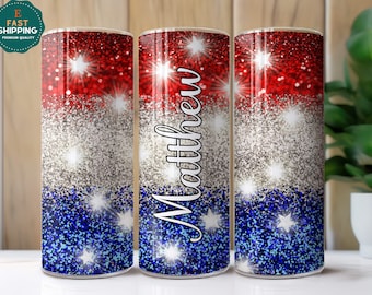 4th of July American Flag Tumbler, Personalized Red White And Blue Tumbler,Patriotic Tumbler for 4th of July, USA Flag Tumbler,Stars Tumbler