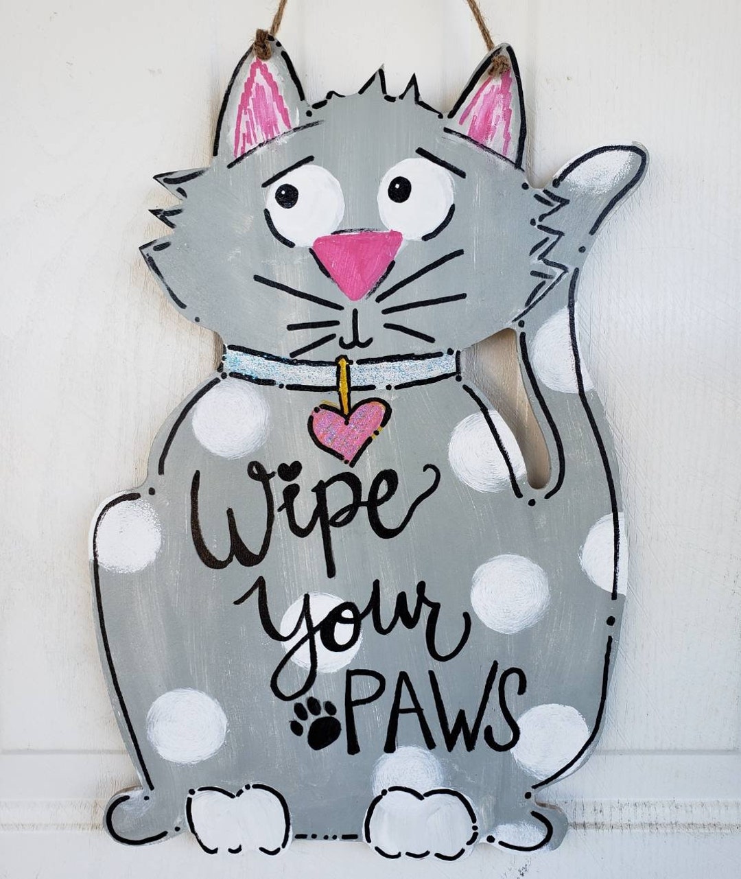 Cat Door Hanger/wipe Your Paws/door Hanger/cat Decor/animal Hanger/gray