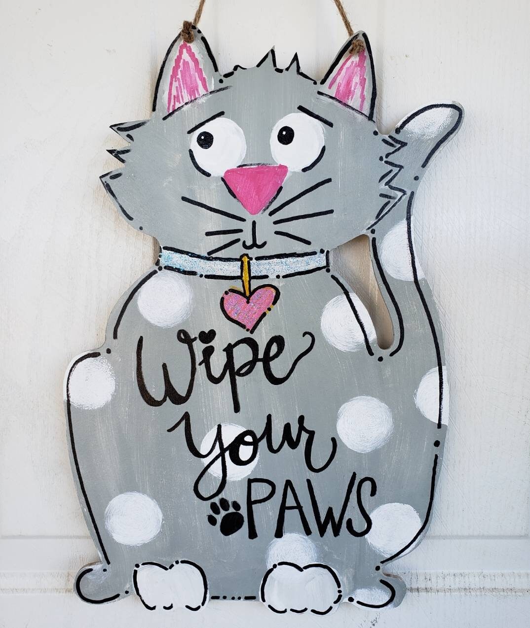 Cat Door Hanger/wipe Your Paws/door Hanger/cat Decor/animal Hanger/gray