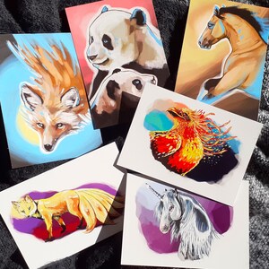 6 cartes postales animaux
