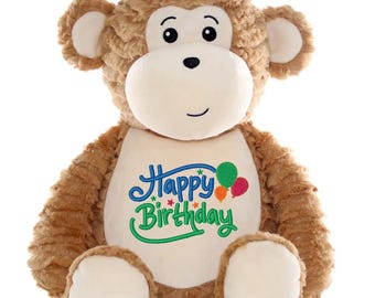Personalized Happy Birthday Plush ~ Embroidered Stuffed Animal ~ Custom Baby Gift ~ Boy ~ Girl