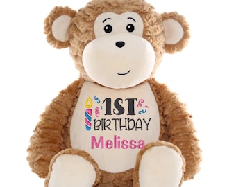 Personalized 1st Birthday Plush ~ Embroidered First Birthday Stuffed Animal ~ Custom Baby Gift ~ Party