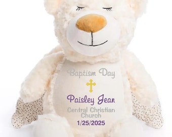 Personalized Baptism Stuffed Animal ~ Christian Baby Gift ~ Embroidered Christening Plush ~ Baptism Keepsake Toy