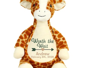 Personalized Worth the Wait Birth Stuffed Animals ~ Keepsake Gift ~ Baby Girl ~ Baby Boy