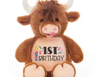 Personalized 1st Birthday Plush ~ Embroidered First Birthday Stuffed Animal ~ Custom Baby Gift ~ Party