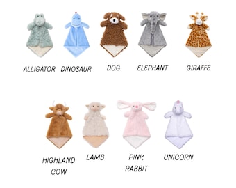 Personalized Animal Lovey ~ Embroidered Baby Security Blanket ~ Baby Shower ~ Birthday
