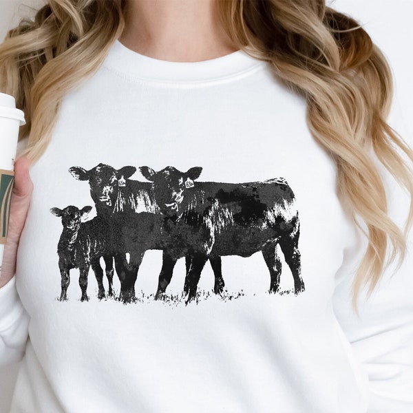 Black Cow Sweatshirt, Cow Sweater, Western Vintage Sweatshirt, Animal lover Clothing, Cute Cow Hoodie, Animal Sweatshirt, Cow Lover Gift