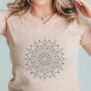 Mandala Woman V-Neck Shirt, Mandala T-Shirt, Flower Shirt Pretty, Cute Spring Shirt, Cute Shirt for Woman, Cute Mandala Shirt, Gifts for Her
