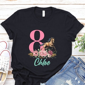 Custom Floral Horse Birthday Tshirt, Birthday girl shirt, Personalized family matching tee, Custom Horse Tshirt, Horse Lover tee