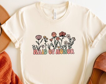 Retro Maid of Honor Comfort Colors Tshirt, Party Tee, Maid of Honor Gifts for Bridal Party Shirt, Bachelorette Wedding Shirts, Gift for her